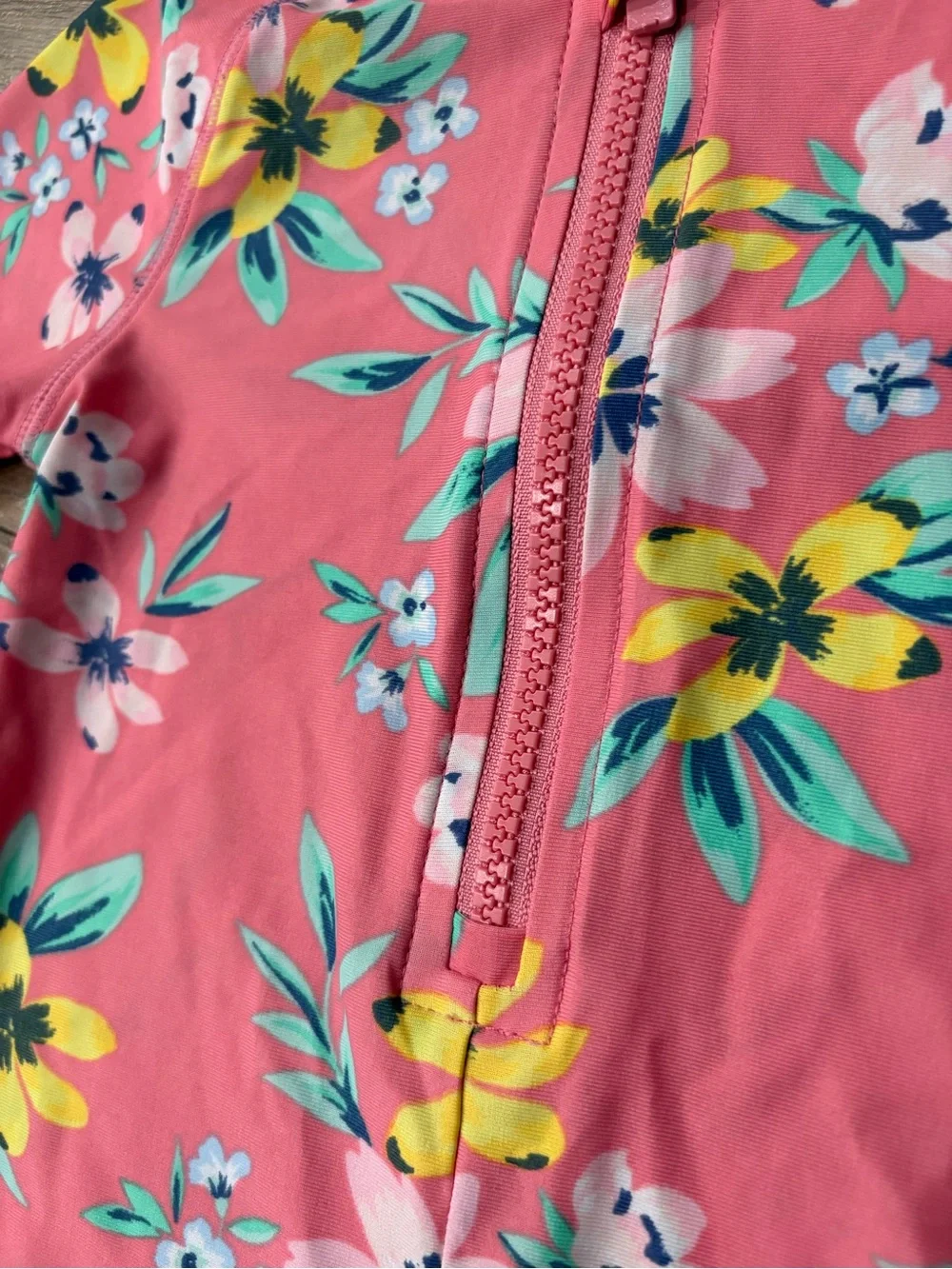 Kids Floral Zip-Front Swim Sunsuit - Pink